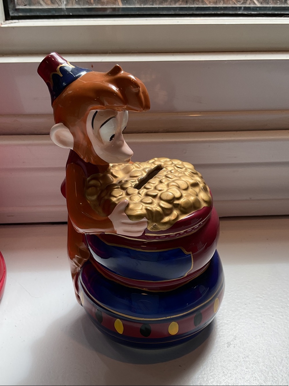 Disney Ceramic Monkey Bank in Blue, Red & Gold